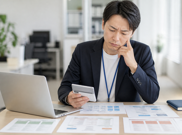 求人広告の料金表を前に安さだけで媒体を選ぶべきか悩む採用担当者