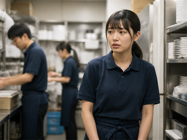 アルバイト初日に教育担当がおらず、戸惑った表情で立ち尽くす新人スタッフの写真