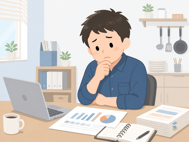 飲食チェーンの採用担当者が採用単価のグラフを見て悩んでいるイラスト