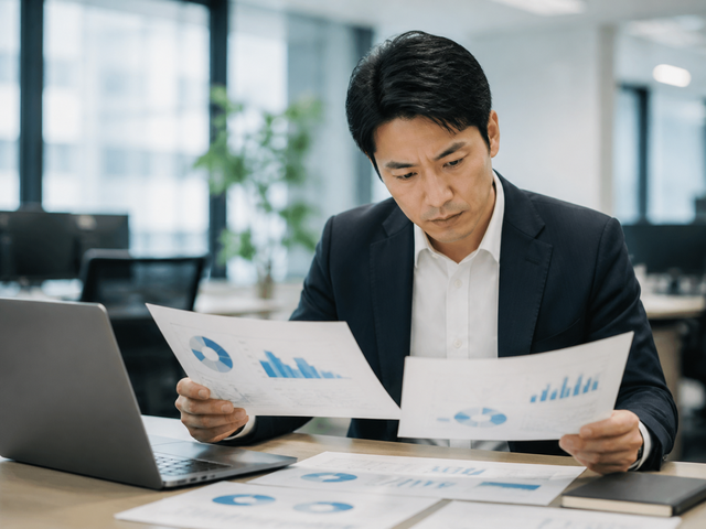 採用データを見ながら採用単価を下げる戦略を検討する採用担当者の写真