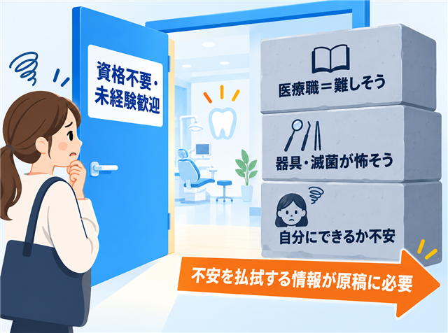 資格不要という入口は開いていても未経験者の不安の壁が残っていることを示した図解