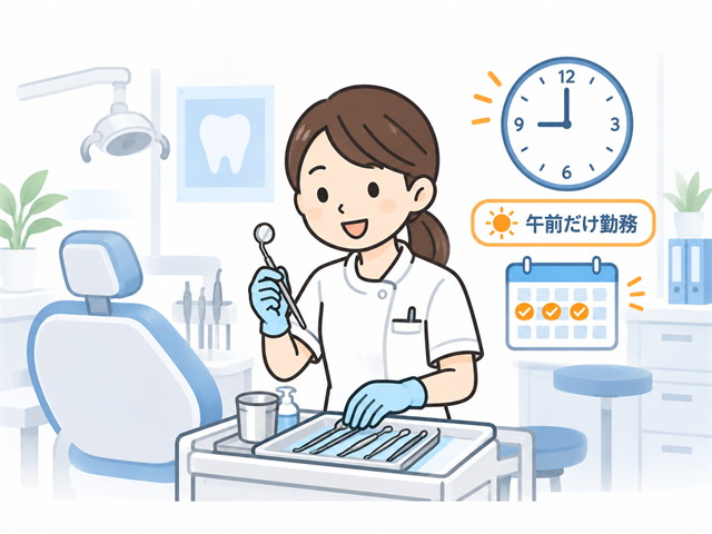 午前だけ・週3日など柔軟な勤務条件で働く子育て世代の歯科衛生士のイラスト