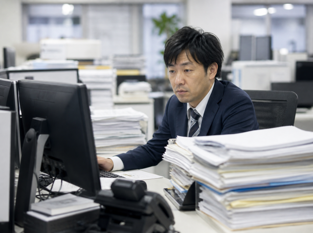 複数の求人媒体の運用を1人で抱えて疲弊する採用担当者の写真
