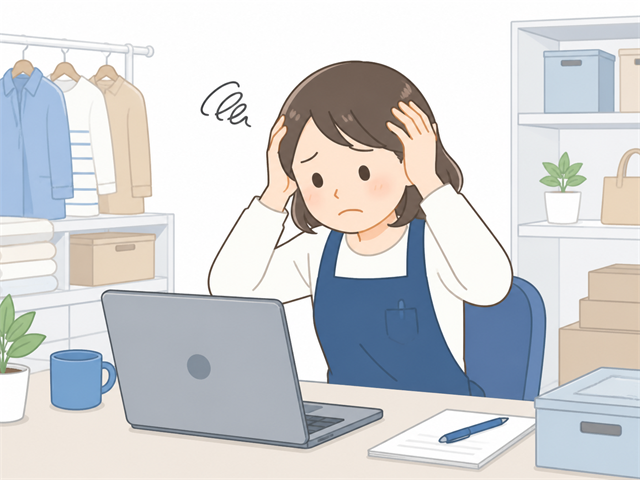 小売店の採用担当者が求人応募画面を見て応募が来ず悩んでいるイラスト