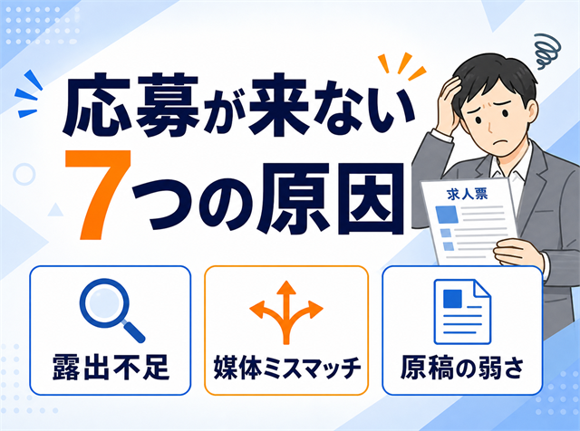 アルバイト求人に応募が来ない7つの原因と改善方法を採用担当者向けに解説するアイキャッチ画像