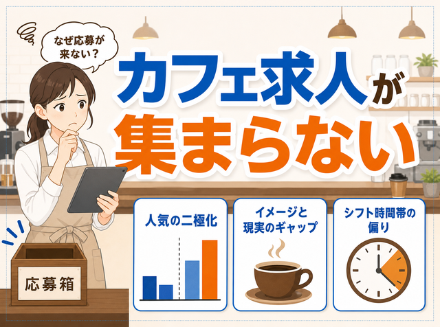 カフェのアルバイト求人で応募が集まらない理由と対策をカフェ業態に特化して解説するアイキャッチ画像
