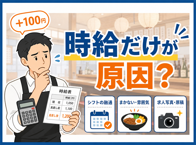 時給を上げてもアルバイトが集まらない飲食店の現実と時給以外の見直しポイントを解説するアイキャッチ画像