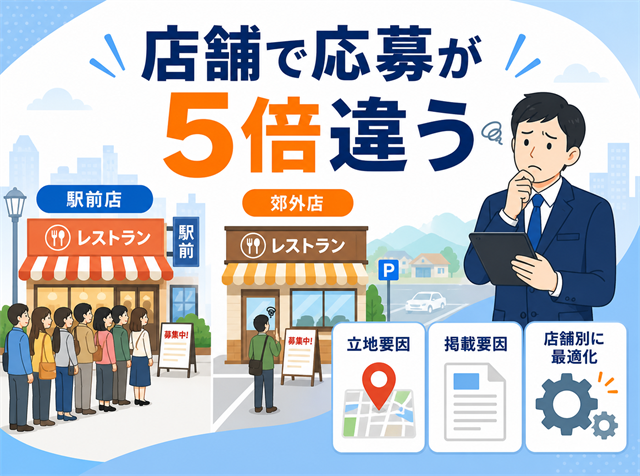 同じ飲食チェーンでも店舗によって求人の応募数が5倍違う採用格差の原因と対策を解説するアイキャッチ画像
