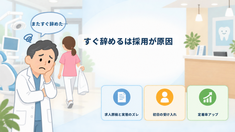 歯科助手がすぐ辞める5つの原因を採用時のミスマッチから見直し定着率を上げる方法を解説するアイキャッチ画像