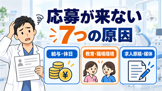 歯科衛生士の求人に応募が来ない原因と歯科医院が見直すべき7つのポイントを解説するアイキャッチ画像